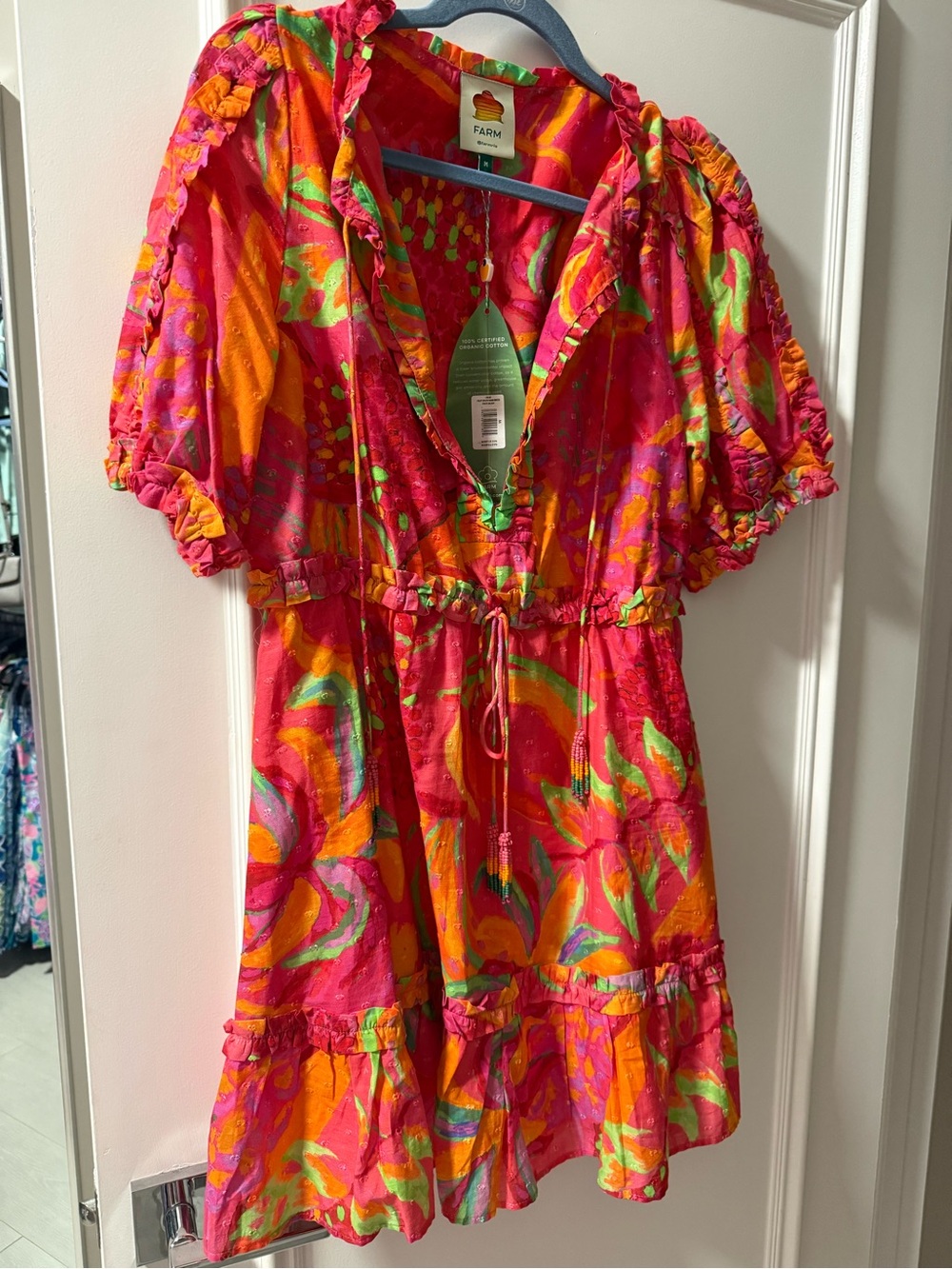 FARM Rio Neon Pink & Orange Floral Tie-Waist Dress